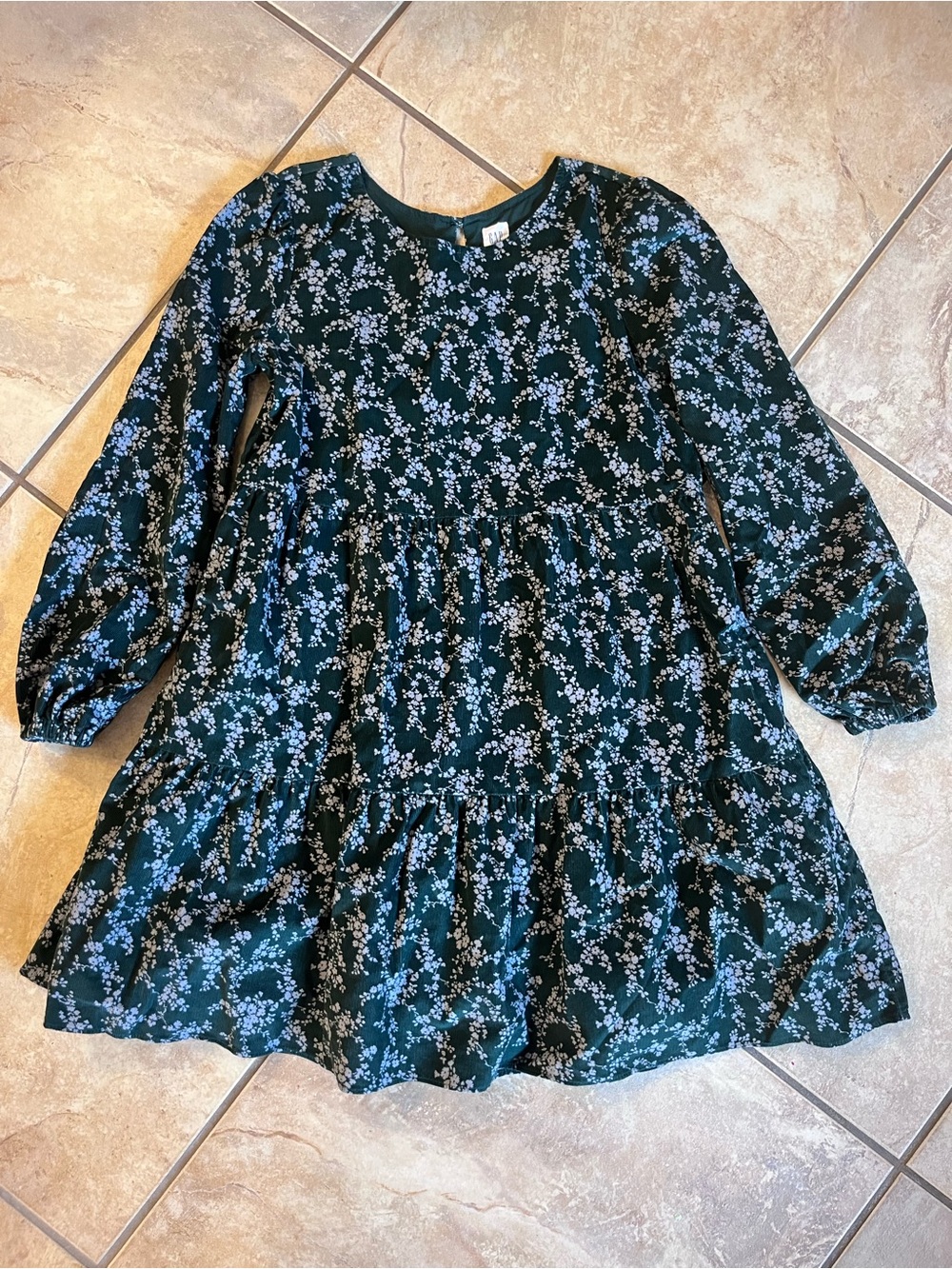 GAP Girls Green Floral Tiered Long Sleeve Dress size 8
